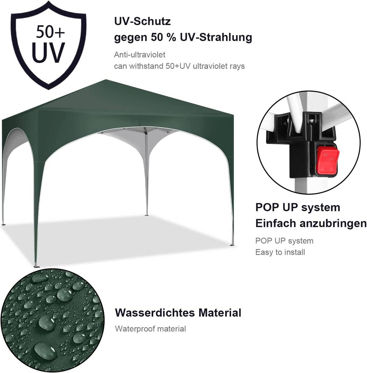 Pavillon pop-up WOLTU - Imperméable - Vert - 3 x 3 m