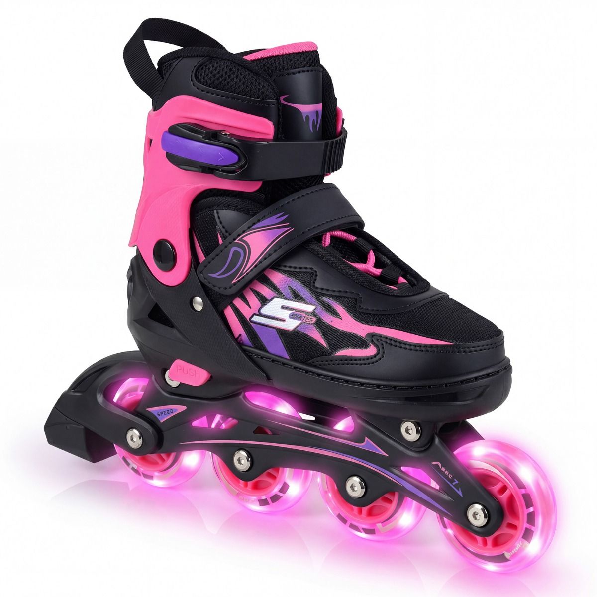 Rollers Coast pour enfants - réglables - roues lumineuses - pointures 38-41 EU - couleur rose