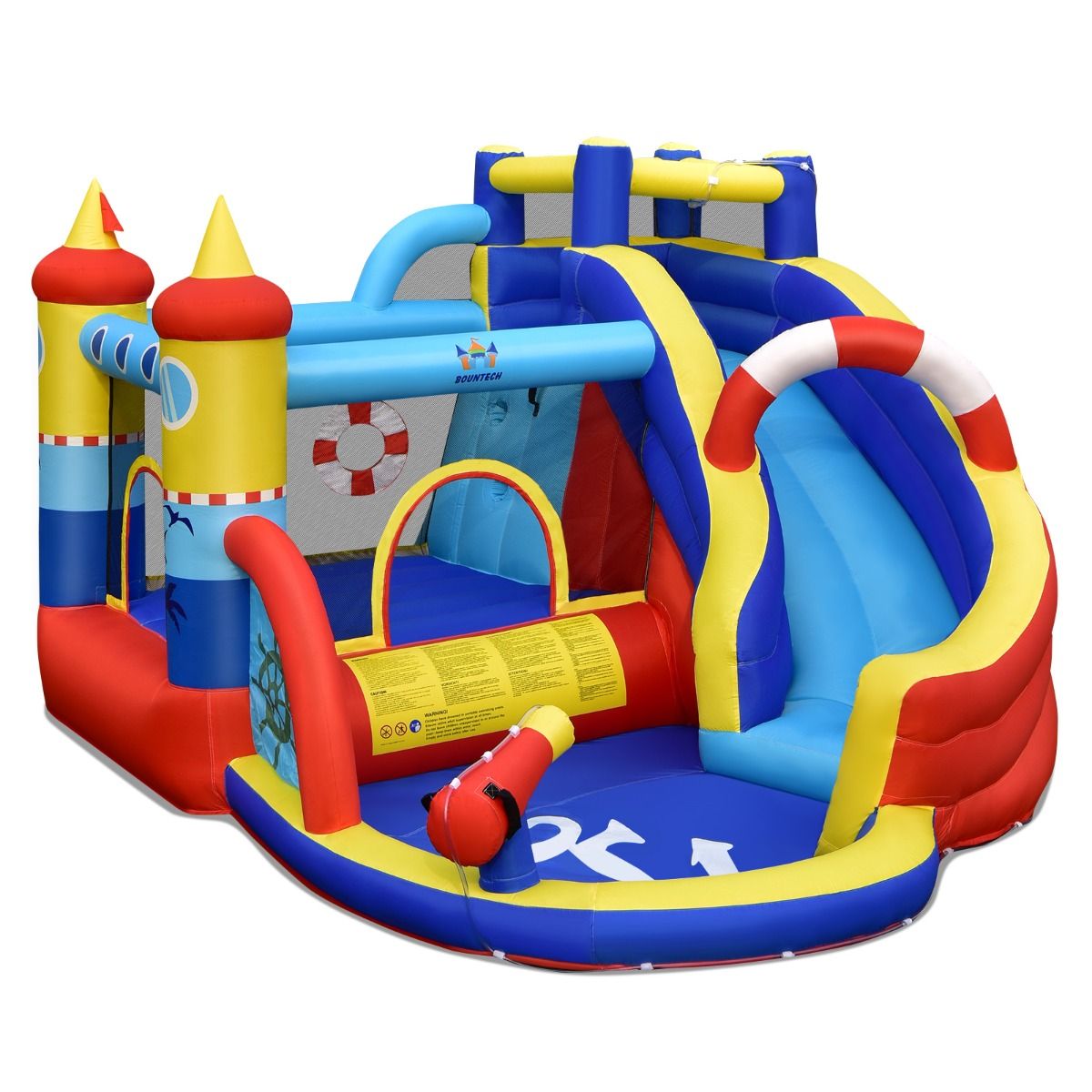Château gonflable Coast « Bateau pirate » - Parc aquatique 5 en 1 avec toboggan et mur d'escalade - Pistolet à eau et ventilateur inclus - 360 x 290 x 200 cm