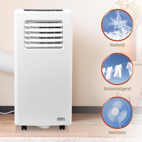 Climatiseur mobile - Eden ED-7007 Climatiseur avec télécommande - 7 000 BTU – Classe énergétique A - Pour des pièces jusqu'à 60 m³ - Réglage de la température de 16 °C à 31 °C - Climatiseur puissant, ventilateur et déshumidificateur tout-en-un + Kit de ca