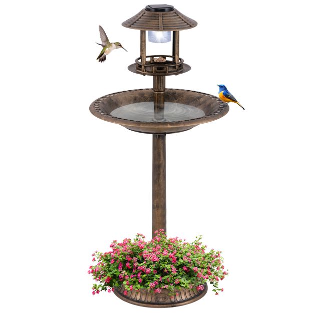 Coast Bain d'oiseau - Eclairage solaire - Pot de fleur - Mangeoire d'oiseau - Station d'alimentation - Distributeur - Bronze