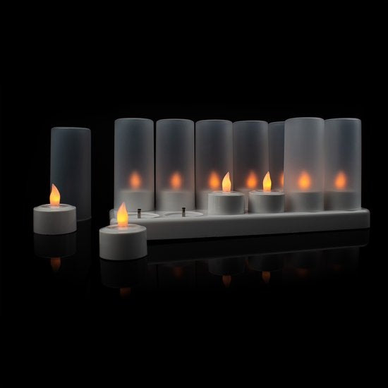 Bougies LED + Base rechargeable - Lampes à thé sûres - Décoration - 12 pièces + coupes