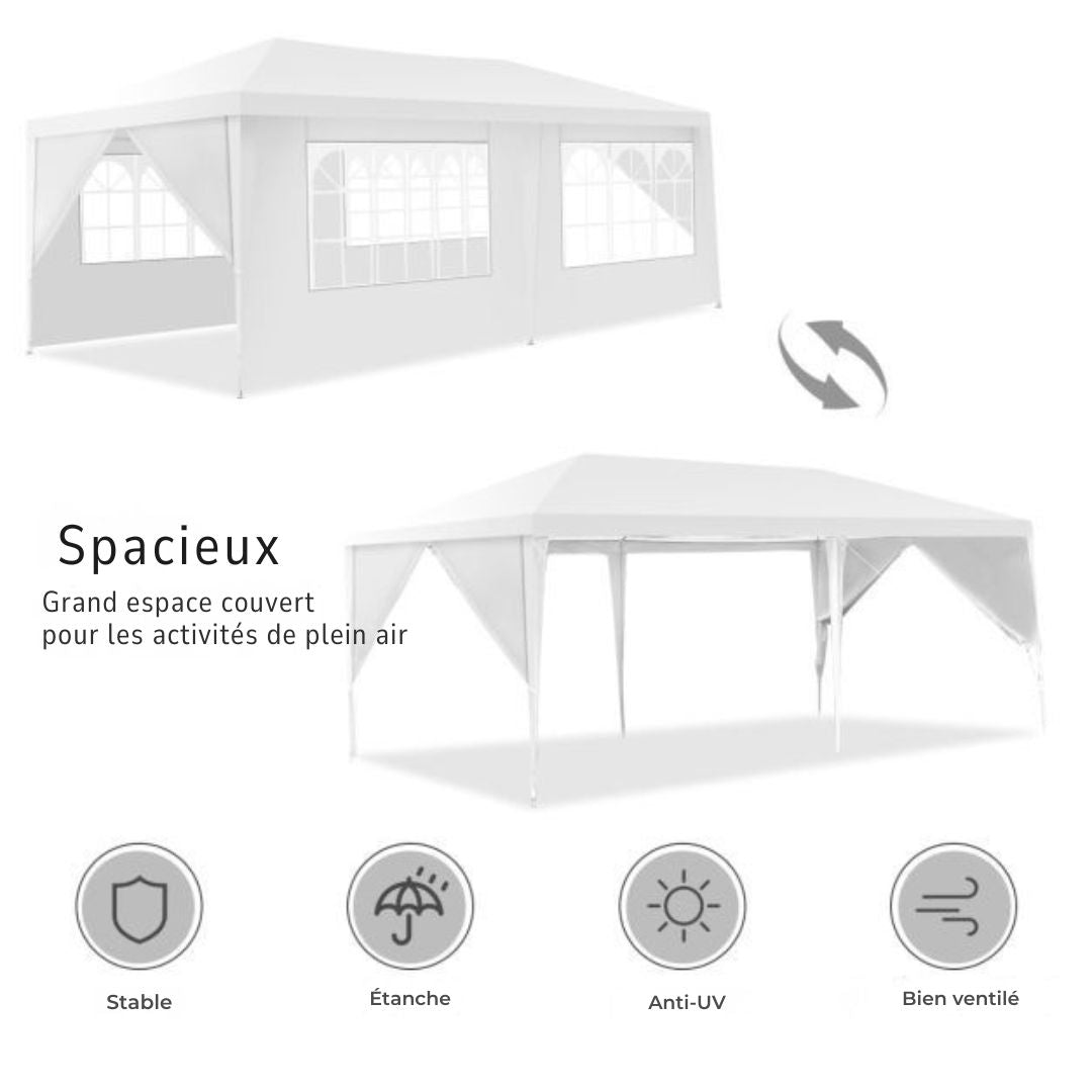 Tente de réception pour pavillon de jardin COAST - 2,5 m - 6 x 3 x 2,5 m - acier/PE - Blanc