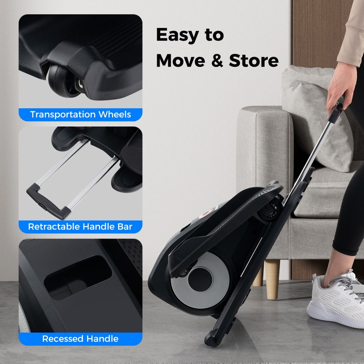 Appareil d'entraînement elliptique Coast à placer sous le bureau - électrique - avec écran et télécommande - noir