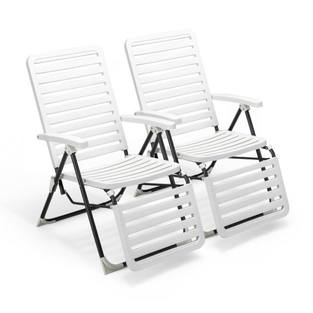 Coast Set de 2 chaises longues réglables - pliable - 7 pieds - blanc