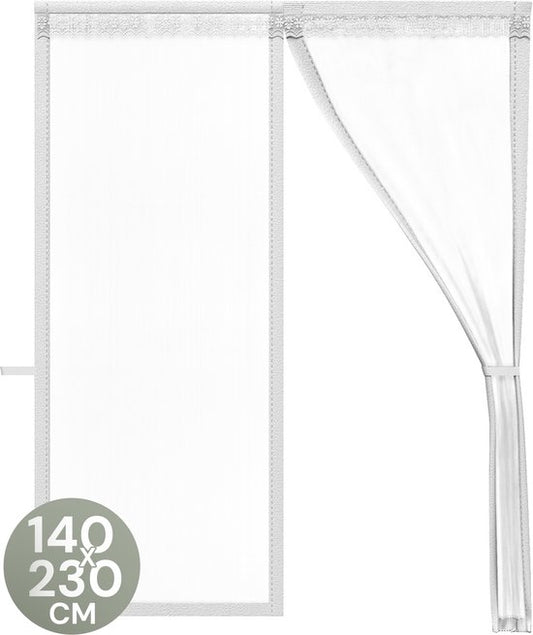 O'DADDY® Rideau de porte Deluxe FIBER - Rideau anti-moustiques magnétique - Pour les nouvelles constructions et les portes standard - Installation facile - Moustiquaire de porte blanche - 140x230 cm
