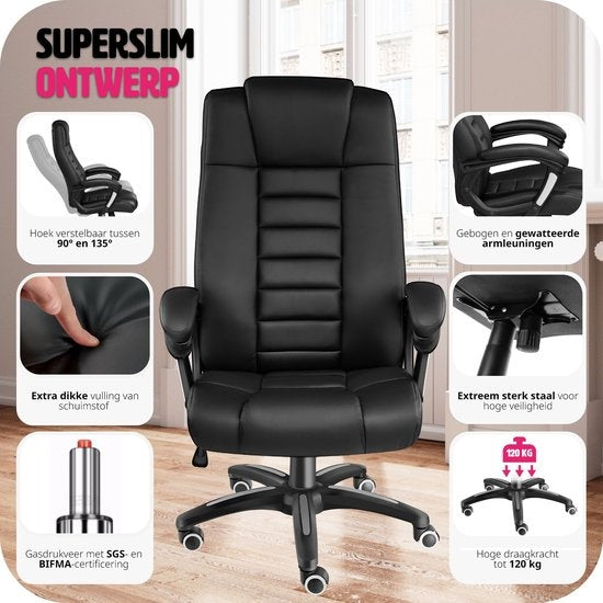 tectake® - Fauteuil de direction design et luxueux - Noir