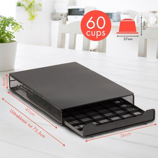 Porte-capsules - KitchenBrothers - Rangement capsules avec tiroir - 60 capsules - Noir