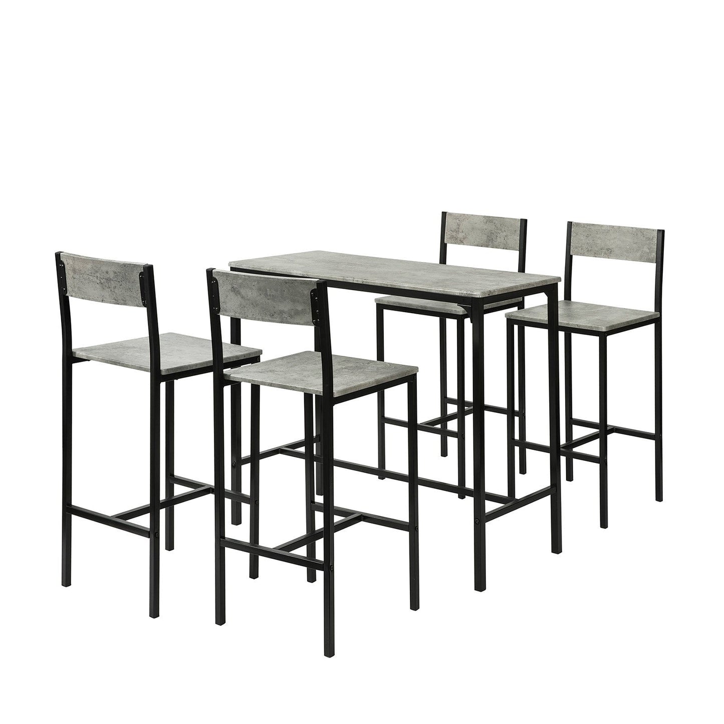 SoBuy Table de bar + 4 tabourets avec dossier - Moderne - max 120 kg - Gris/Noir