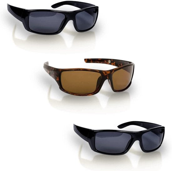 Lunettes de soleil HD Polar View , 2x noir, 1x marron - Unisex - Lunettes de soleil polarisées - avec 1x étui de rangement rigide