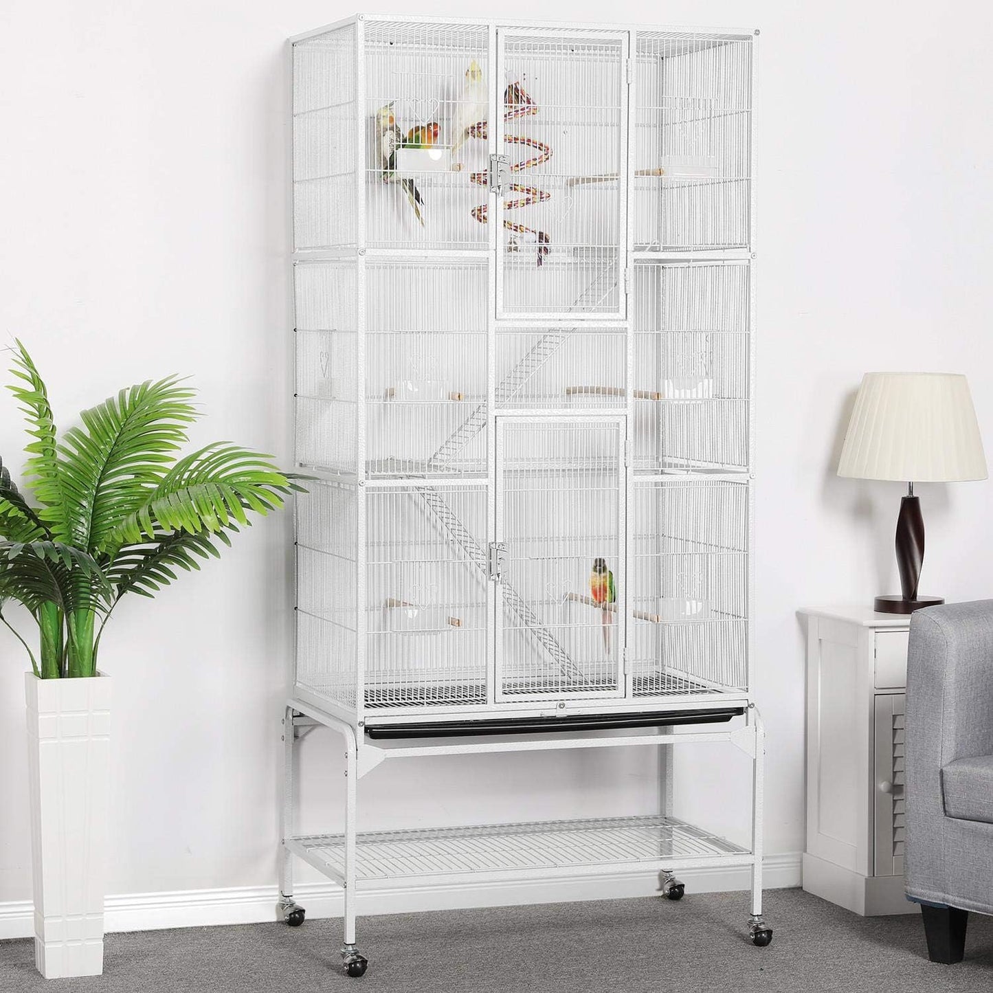 Yaheetech 175 cm Cage à oiseaux extra large avec support amovible pour perroquets de taille moyenne, perruches, perruches faucons, conures, inséparables, perruches à gazon et pinson - Blanc