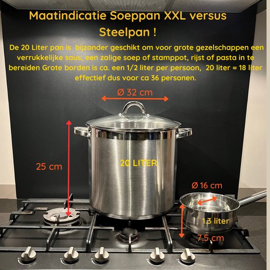 Ceruzo - Acier inoxydable - Grande Marmite - 20 Litres- Diamètre 32 cm- H 25cm - Induction - Faitout