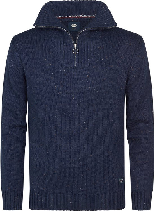 Petrol Industries - Pull en maille à demi-zip pour homme Denver - Bleu - Taille L