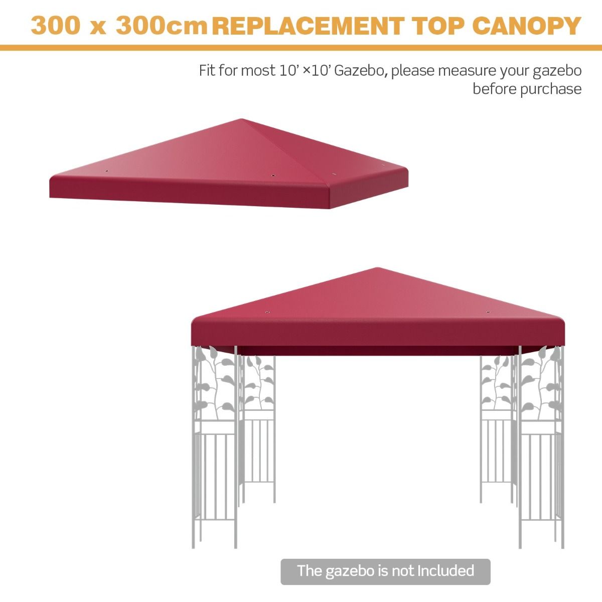 Coast Replacement Roof for Pavilion 3 x 3 m Bordeaux - Couverture de toit de pavillon hydrofuge avec attaches Velcro