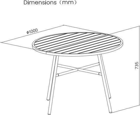 VDD - Table de jardin - Table d'extérieur - Table ronde - Aluminium - 100 x 73,5cm