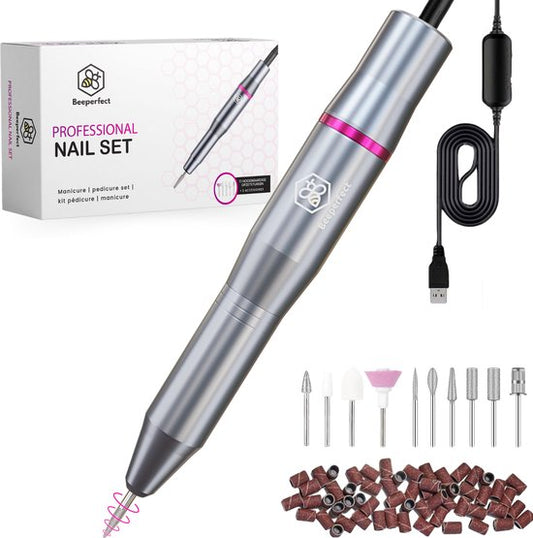 Beeperfect® Lime à ongles électrique - Routeur d'ongles - Ensemble manucure et pédicure - 11 embouts et 60 rouleaux de ponçage