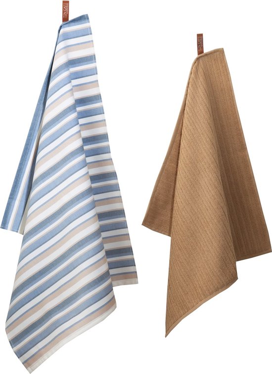 Ten Cate - Set de torchons et serviettes de cuisine - Set de cuisine - Torchons et serviettes de cuisine - Serviettes de cuisine - 1x torchon 50x50 cm - 1x torchon 60x65 cm - Coton - Bleu et sable