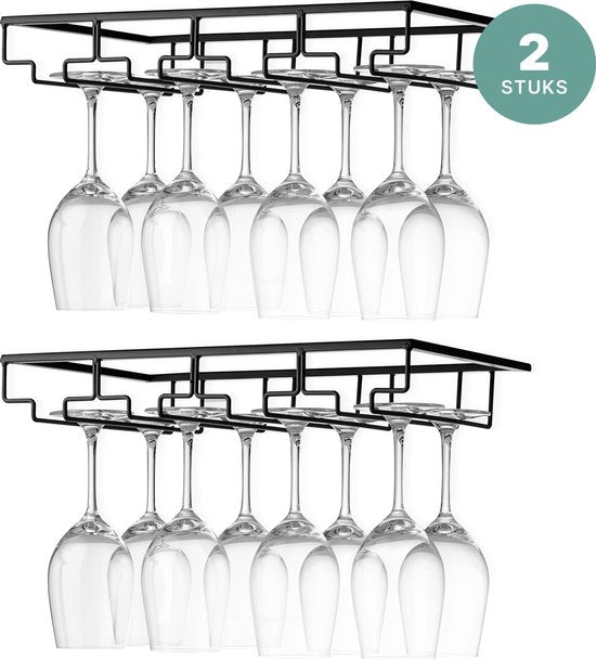 S.old Porte-verres à vin suspendu 2 pièces pour 24 verres - Porte-verres à vin suspendu - Porte-verres à vin - Porte-verres - Métal noir mat