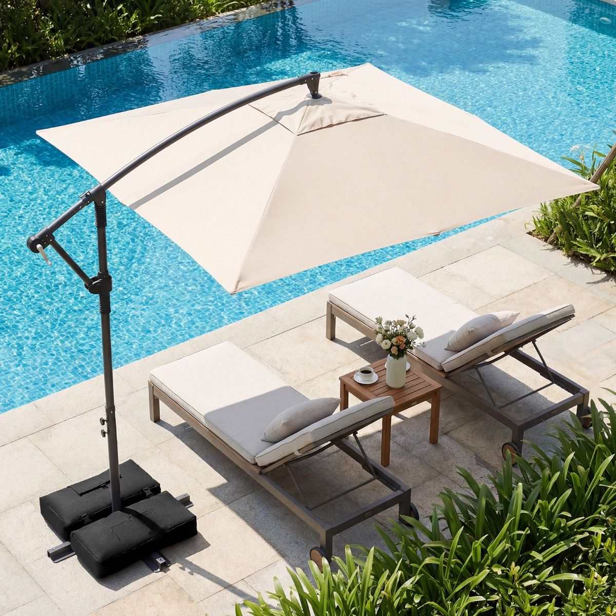 Parasol suspendu carré Coast - pivotant à 360° - mécanisme à balancier - beige 250 x 250 cm