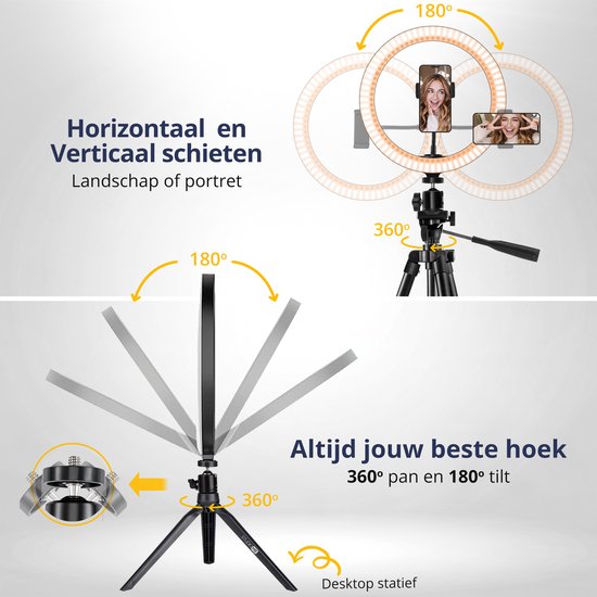 Studio ME Ring Lamp with Tripod 10 inch - Black - Ring Light - 30 Light modes - Incl. Remote Control & Mini Tripod - Ringlight - Ring Lamps