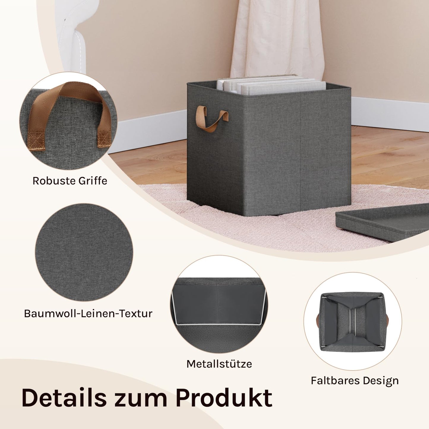 Boîte de rangement WOLTU - Pliable - Avec couvercle - Lot de 5 - 30 x 30 x 29 cm - Gris