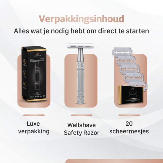 Wellshave Safety Razor Grey - Stainless Steel + 20 Razors - Women & Men - Razor - Safety Razor - Double Edge - Single Blade