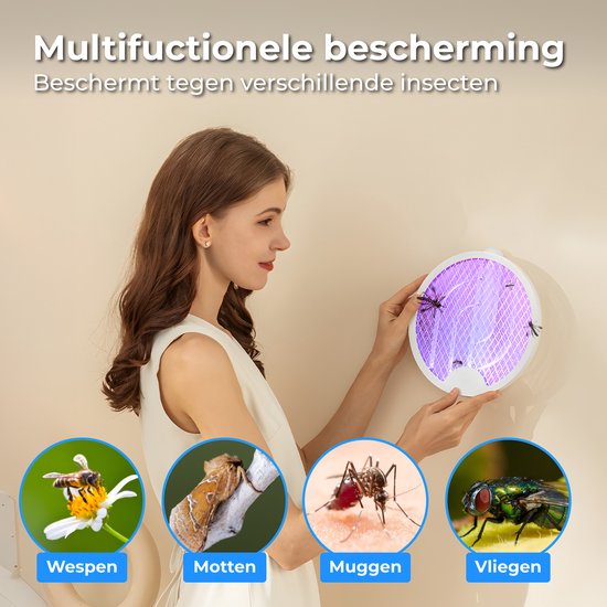 Nuvance Electric Fly Swatter - 180° Swivel Handle - Mosquito Lamp - Usb Rechargeable - Fly Swatter - Mosquito Catcher - Uv - White