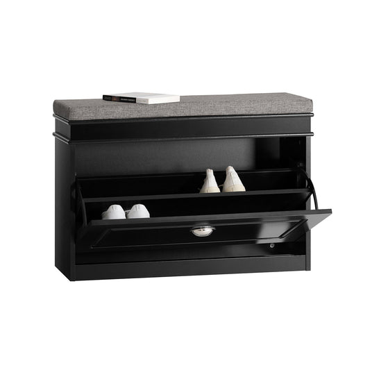SoBuy Meuble à chaussures avec assise rembourrée - MDF - Max. 150 kg - 75 x 24 x 51 cm - Noir/ Gris