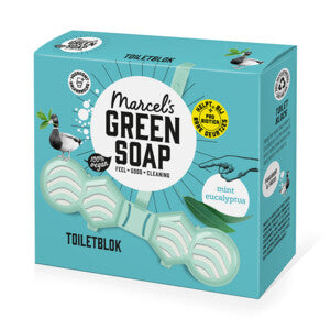 Bloc de savon pour WC Marcel’s Green Soap Menthe & Eucalyptus – Anti-calcaire – 200 chasses d’eau