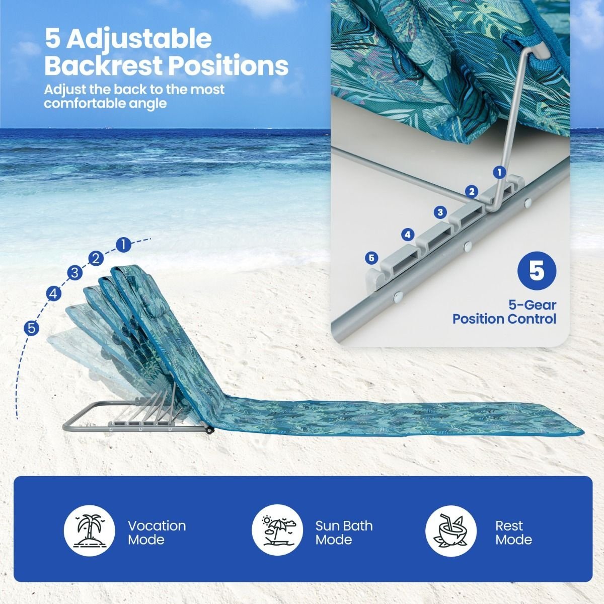 Tapis de plage et table d'appoint Coast - Lot de 3 - Bleu turquoise - Pliable