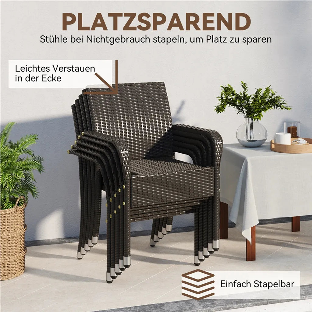 Yaheetech Chaises de jardin - 2 pièces - en rotin - empilables - avec accoudoirs - pieds réglables - marron