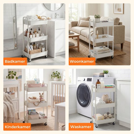Posity Chariot de cuisine sur roulettes - Chariot de service / Chariot de stockage / Rayonnage de cuisine / Chariot de cuisine - Mobile et fixe - 3 étages - Plastique - Blanc