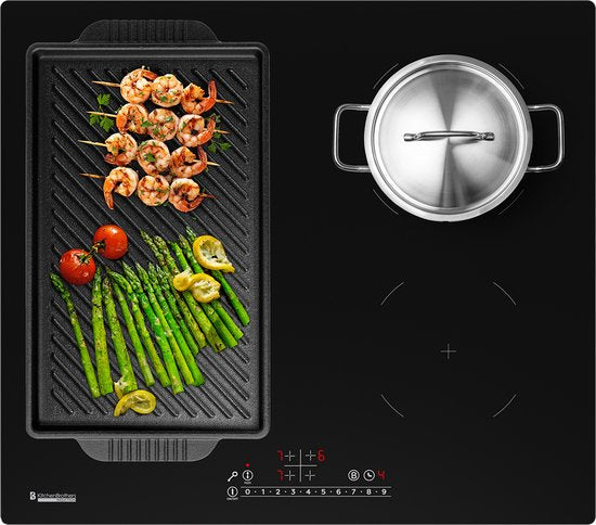 Table de cuisson à induction encastrable KitchenBrothers- 60 cm - 4 zones - 1x Flexzone - 1 et 2 phases - Jusqu'à 2400W - Noir