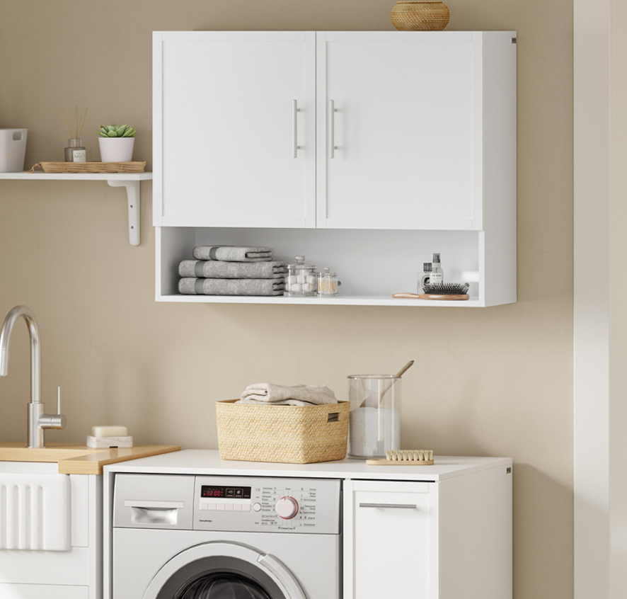 Armoire murale SoBuy 90 x 70 x 28,5 cm - Blanche - 2 portes - Étagère réglable