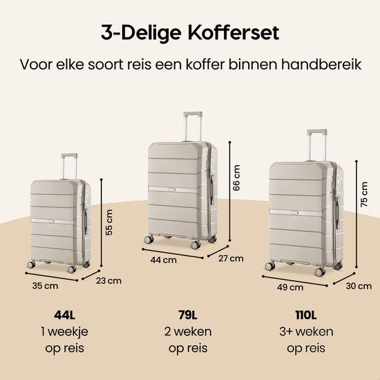 SKYCASES Urban Adventurer - Valise de voyage moyenne - Verrouillage par numéro - 44x27x66cm - 78L - Trolley avec serrure de valise - Roues pivotantes - Beige