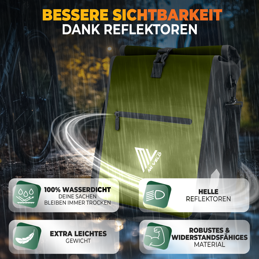 MiVelo Max - Sacoche étanche 2-en-1 pour porte-bagages - Vert olive - 25 L
