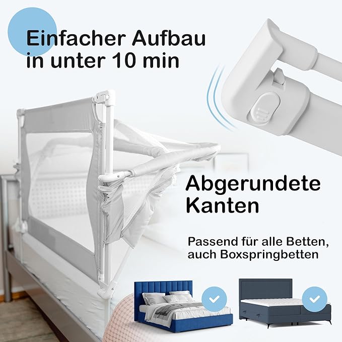 BabybeFun Lit de Bébé Co-Sleeper - 90x50 cm - Gris - Lit de Bébé sûr et confortable pour Boxspring et lit normal - Avec protection anti-retournement et protection anti-décrochage - Idéal pour l'allaitement