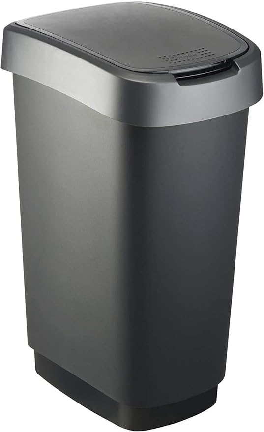 Poubelle Rotho Twist avec couvercle, 50 litres, noir/argent, sans BPA