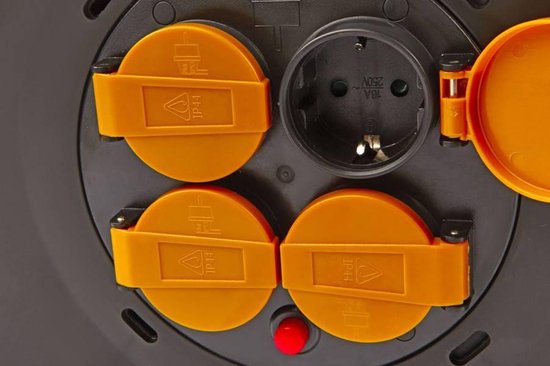 Enrouleur de câble Relectric Pro – 40 m – 4 prises – Avec bouton d'enroulement – Terre – IP44 – RELEC493111