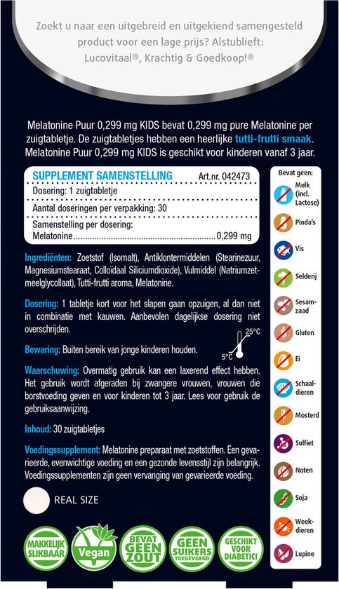 Lucovitaal Melatonin Pure Kids 0,299 milligrammes Complément alimentaire - 30 comprimés