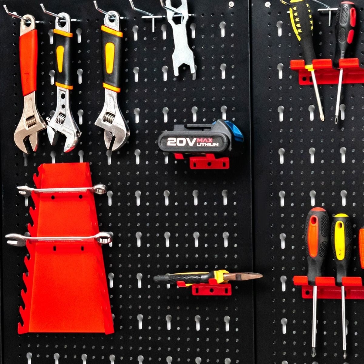 Pegboard Wall Organizer Metal Pegboard Tools Storage Kit with 3 Pegboards & 25 Hanging Accessories Black+Red