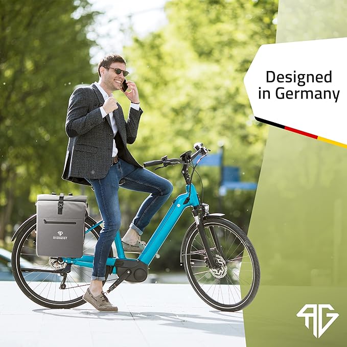 RADGEIST 3in1 sacoche vélo pour porteur - sacoche vélo étanche, extra robuste avec fermeture rapide - sac à dos vélo (25 litres) - sac à dos vélo (gris)