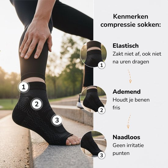 Chaussettes de compression Alyze - 2 paires - Pointure 39-42 - Noir - Pour femmes et hommes - Bas - Lit - Sommeil - Sport - Chaussettes - Course à pied