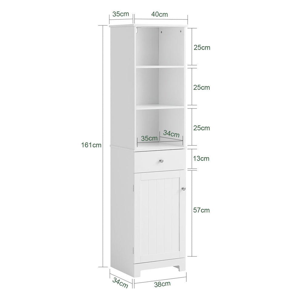 SoBuy BZR17-W Meuble de salle de bain haut - Tiroir, porte et étagères - Blanc - 40x150x33 cm