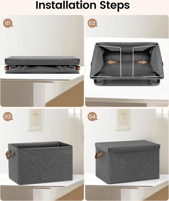 Rootz Lot de 5 boîtes de rangement pliables - Bacs de rangement - Conteneurs pliables - Couvercles de protection - Peu encombrants - Conception durable - 20 L, 27 L, 36 L, 51 L