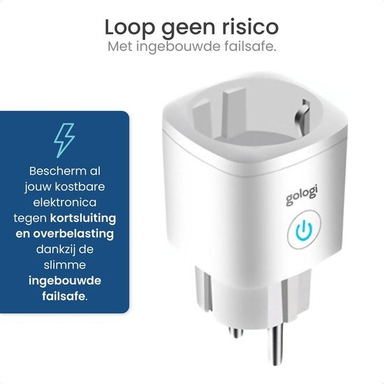 Gologi Smart plug - Prise intelligente - Horloge & Compteur d'énergie - WIFI - Google Home & Amazon Alexa - 4 Pièces - Blanc