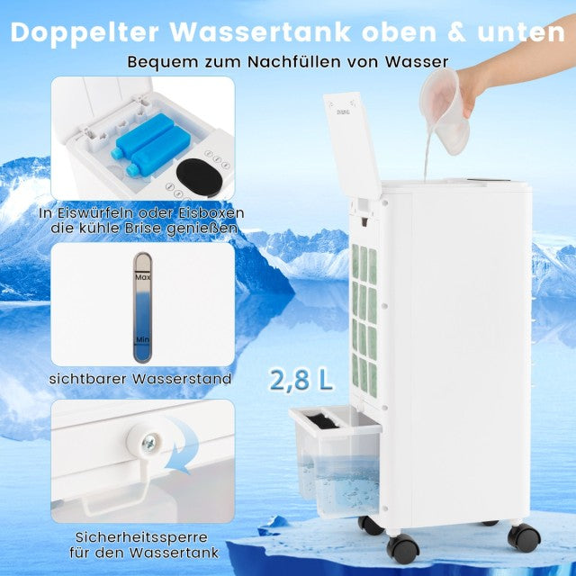 Climatiseur 3-en-1 Coast avec ventilateur et humidificateur - Minuterie - Blanc - 59 x 22 x 25,5 cm