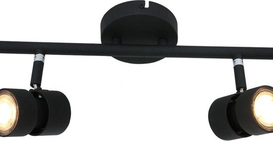 Spot Natasja 7902ZW : spot noir à 2 lampes en métal avec douilles GU10 à intensité variable, pour l'intérieur, au design moderne