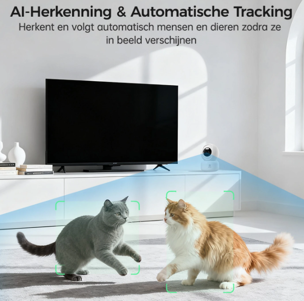 Caméra PTZ intelligente Woox 2K HD - Blanche - 360° avec reconnaissance IA et vision nocturne