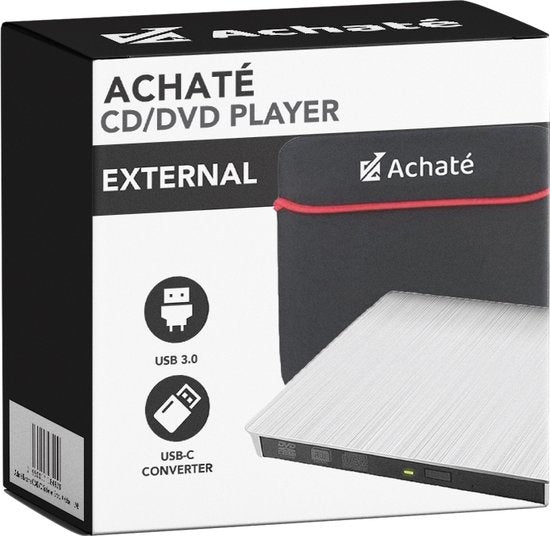 Achaté Externe CD/DVD Speler en Brander - USB 3.0 of USB C - Incl. Hoes + Kabel